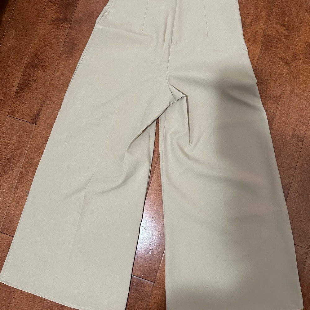 Elegant Cream Wide-Leg Palazzo Pant
